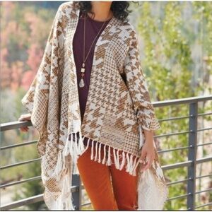 Soft Surroundings Kensington Kimono Boho Fringe One Size